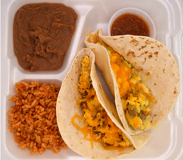 Two taco breakfast plate